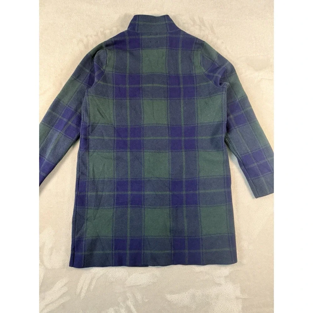 Anne Klein Plaid Sweater Jacket Womens Medium Blue Green Tartan Zip Up Mock Neck